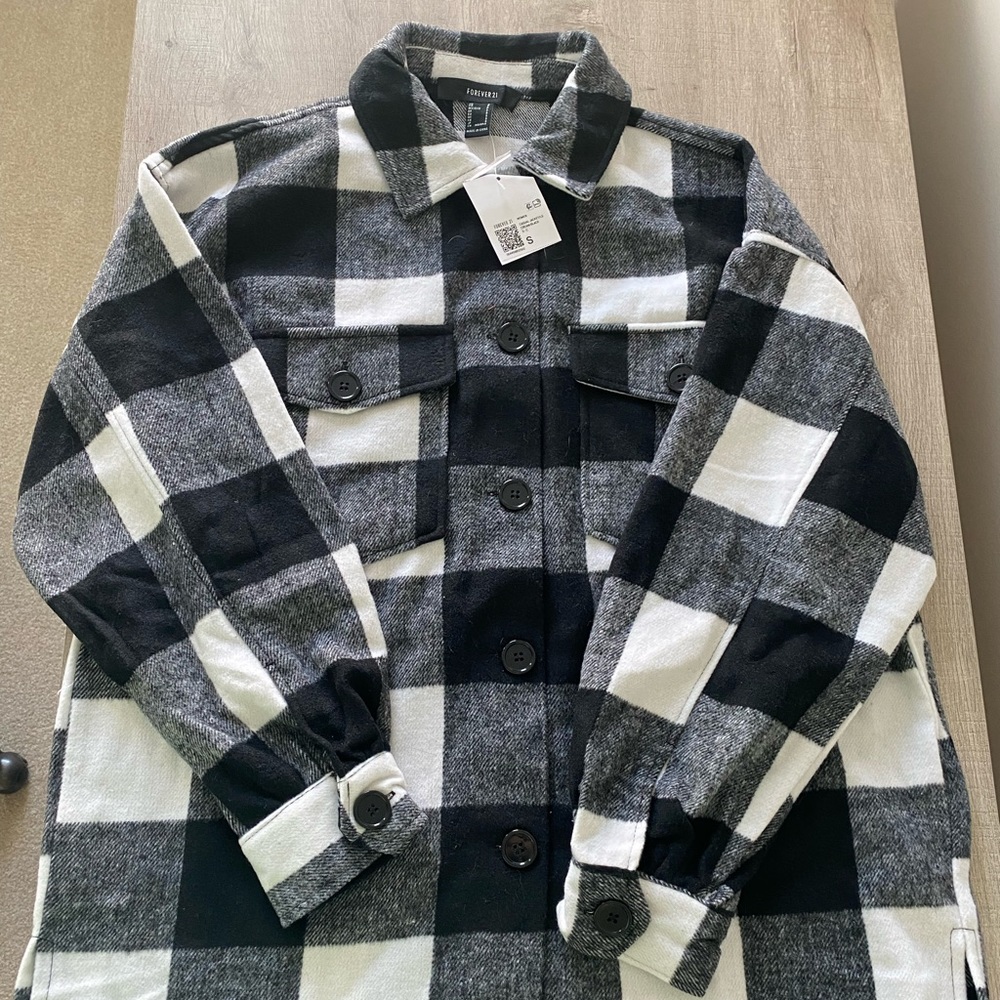NWT- Black and White Plaid Shacket